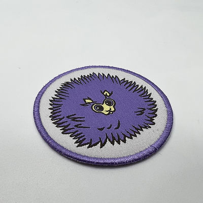 Beira roxa bonito feita sob encomenda de Logo Iron On Woven Patch Merrowed para crianças